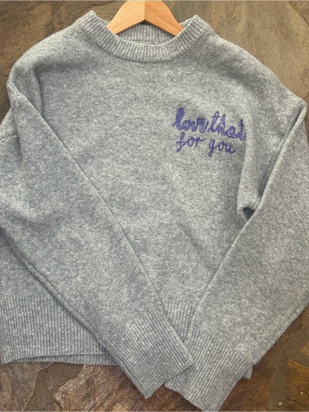Love That For You Embroidered Crewneck Sweater - Gray